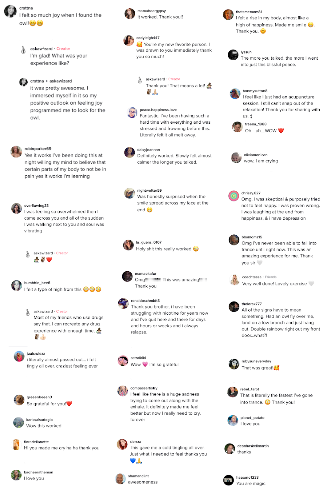 Collage showing screenshots of testimonials and results from every Ask a Wizard client